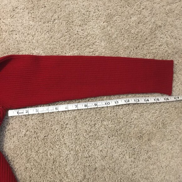 Vintage 80s Cherry Red Cable Knit Beaded Ribbed Sleeve Sweater - Picture 16 of 16